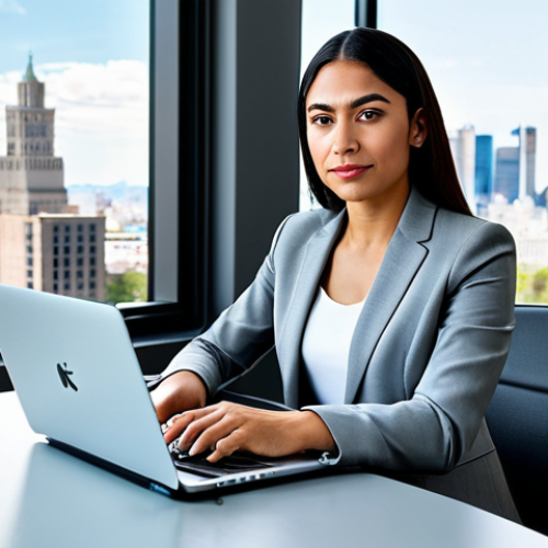 Modern Office Setting**

"A professional Latina businesswoman in a modest, tailored grey suit, sitting at a clean desk in a bright, modern office. Large windows overlook a bustling cityscape. Laptop open, focused expression, natural light, fully clothed, safe for work, appropriate content, perfect anatomy, correct proportions, professional photography, high quality, family-friendly."

**