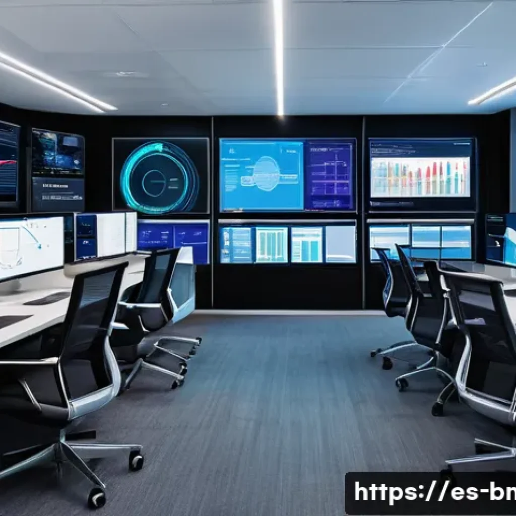 브랜드 마케팅과 빅데이터 활용법 - A modern digital marketing control room filled with multiple large screens displaying real-time cons...