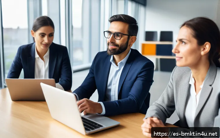 브랜드 마케터 직무에서 필요한 협상 스킬 - A professional business meeting scene in a modern Spanish office, showing diverse colleagues engaged...