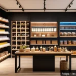 Home 23 브랜드 마케팅과 소비자 심리학의 연관성 - A cozy retail store interior filled with warm ambient lighting, soft background music playing, and s...