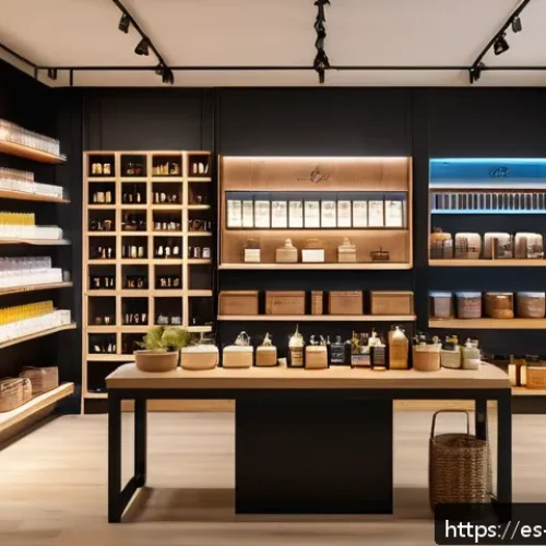 Home 17 브랜드 마케팅과 소비자 심리학의 연관성 - A cozy retail store interior filled with warm ambient lighting, soft background music playing, and s...