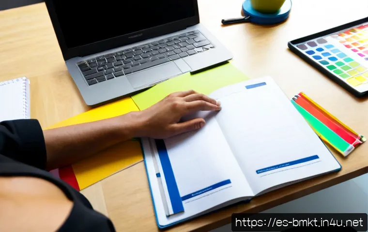 브랜드 마케터 직무 기술서 작성법 - Photorealistic brand marketing professional in a bright Madrid-style creative office, reviewing a cl...